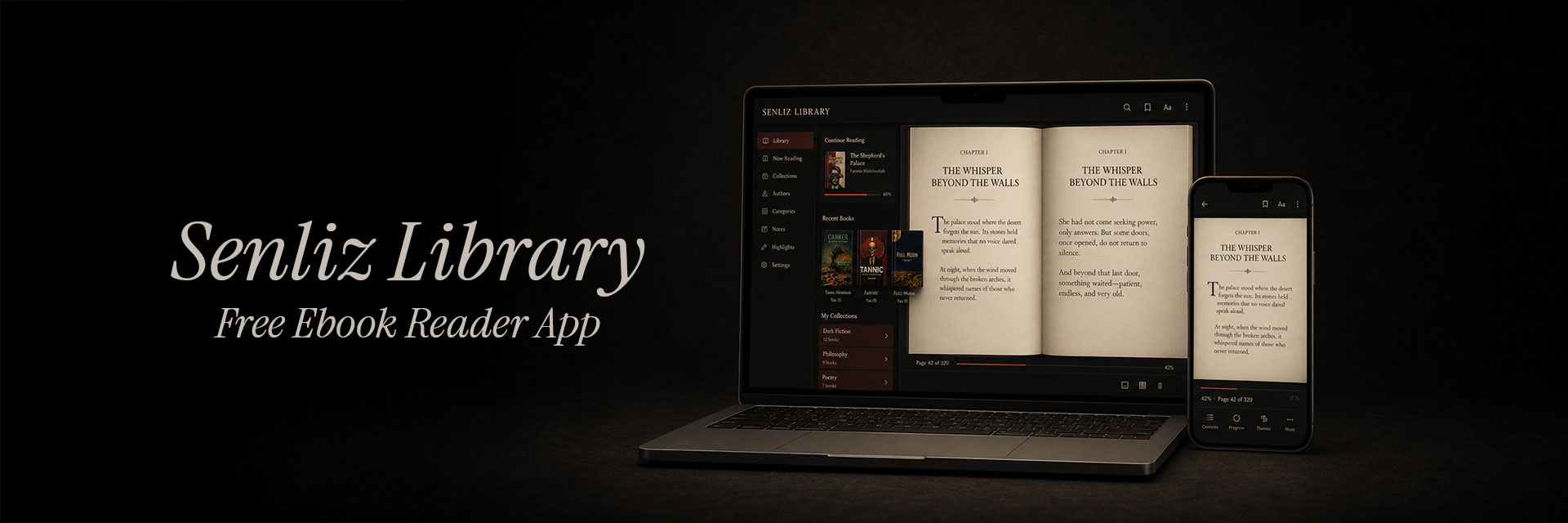 Senliz Library — a private EPUB reader on desktop and mobile.